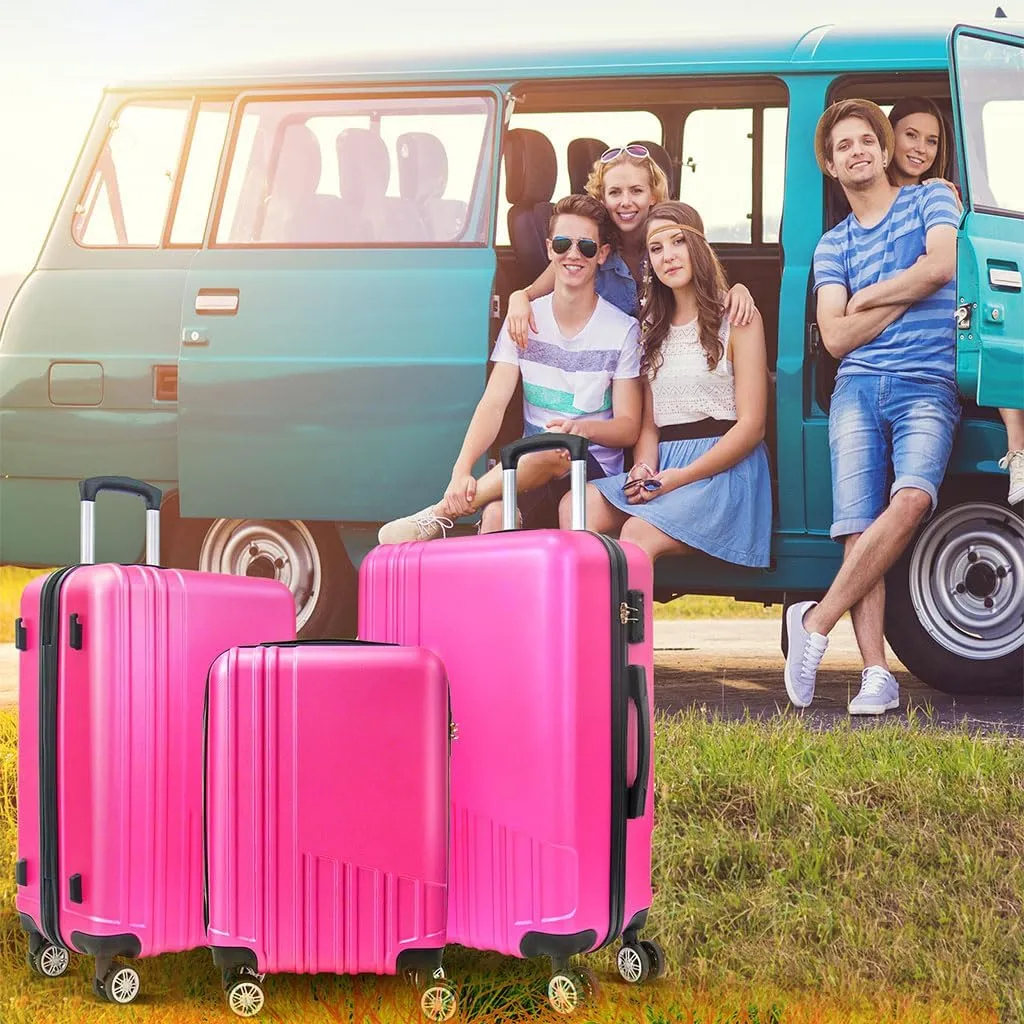 Modern Lightweight Suitcase, Hard Shell 3 Piece Luggage with Hooks and Spinner Wheels ABS Lightweights Checked with Password Lock and Telescopic Rod for Business Travel Domestic Foreign Travel