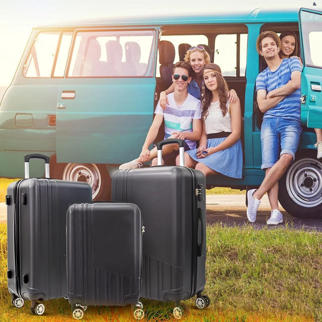 Modern Lightweight Suitcase, Hard Shell 3 Piece Luggage with Hooks and Spinner Wheels ABS Lightweights Checked with Password Lock and Telescopic Rod for Business Travel Domestic Foreign Travel