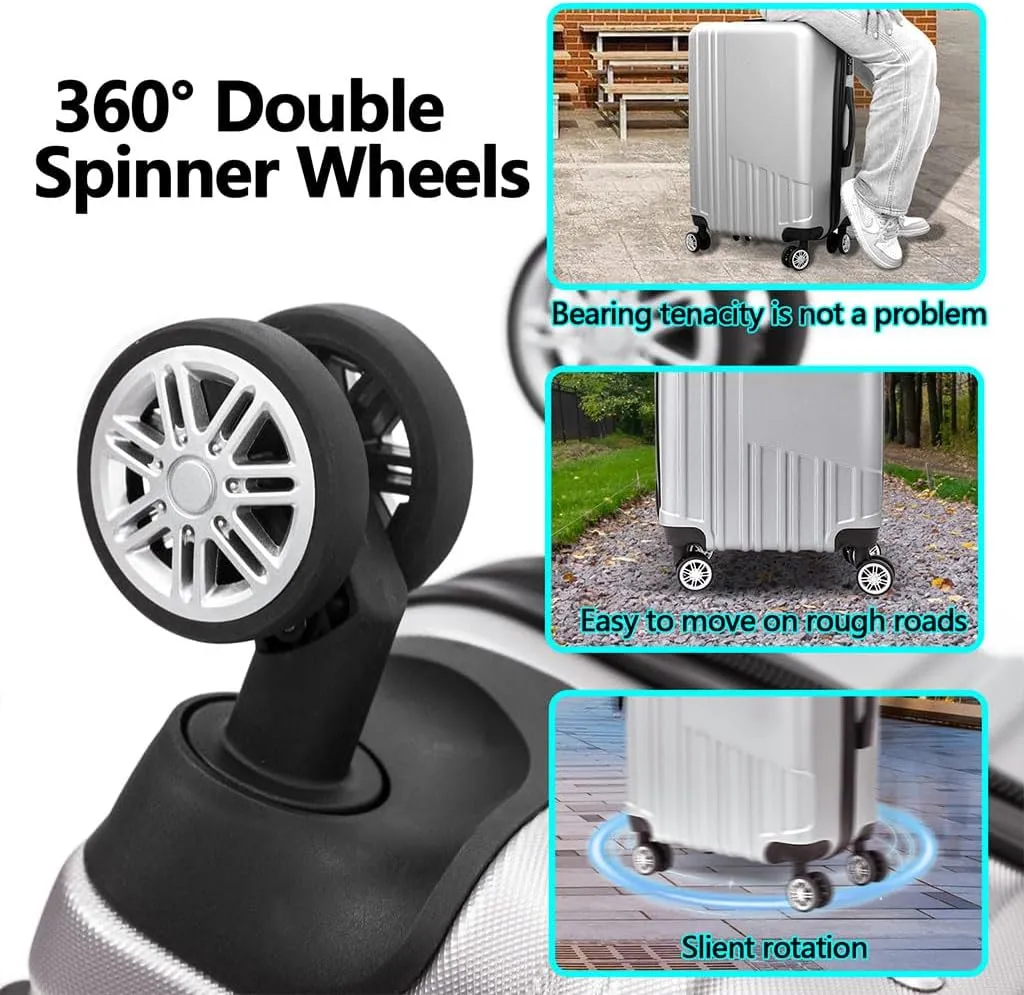 Modern Lightweight Suitcase, Hard Shell 3 Piece Luggage with Hooks and Spinner Wheels ABS Lightweights Checked with Password Lock and Telescopic Rod for Business Travel Domestic Foreign Travel