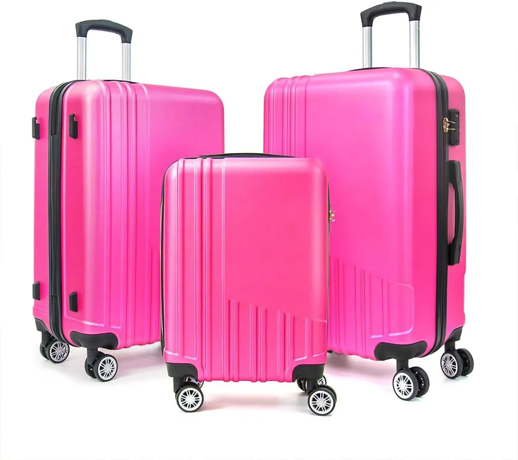 Modern Lightweight Suitcase, Hard Shell 3 Piece Luggage with Hooks and Spinner Wheels ABS Lightweights Checked with Password Lock and Telescopic Rod for Business Travel Domestic Foreign Travel