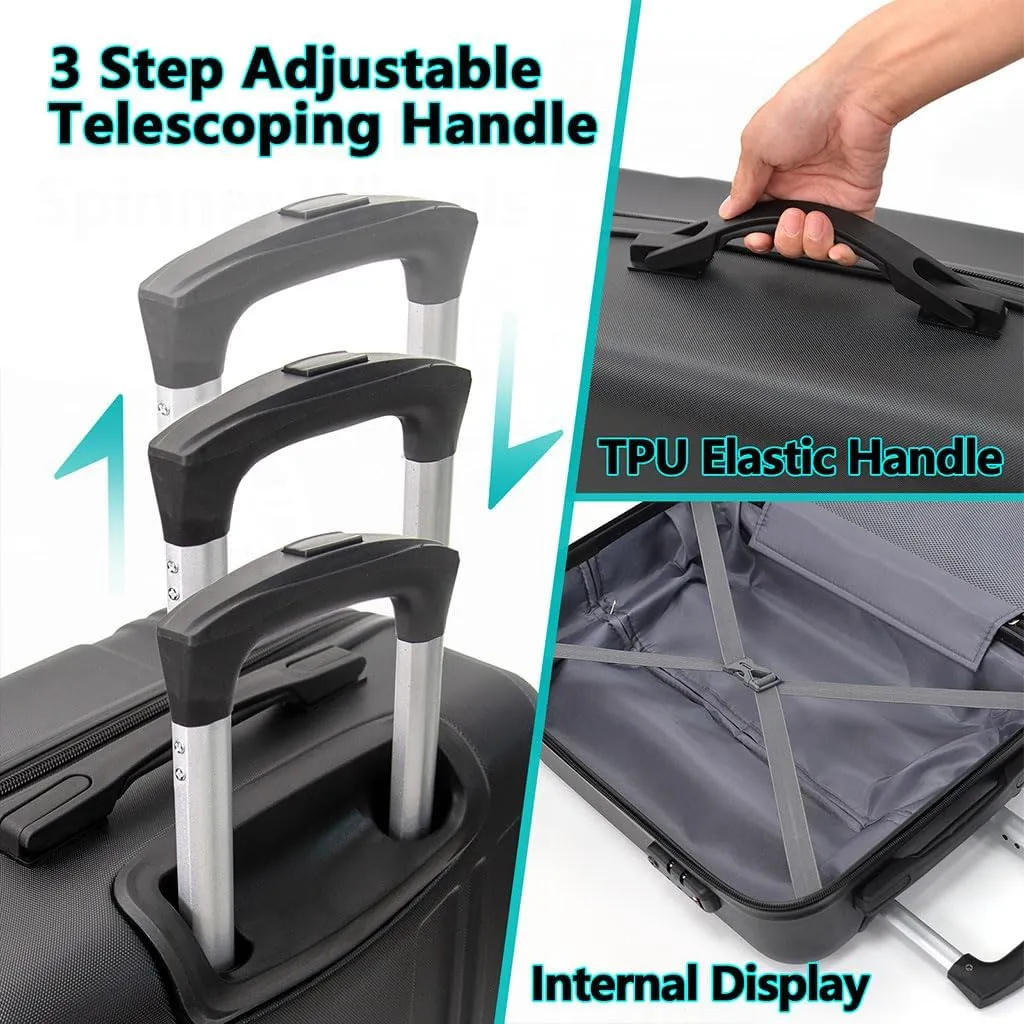 Modern Lightweight Suitcase, Hard Shell 3 Piece Luggage with Hooks and Spinner Wheels ABS Lightweights Checked with Password Lock and Telescopic Rod for Business Travel Domestic Foreign Travel