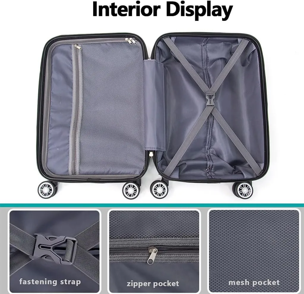 Modern Lightweight Suitcase, Hard Shell 3 Piece Luggage with Hooks and Spinner Wheels ABS Lightweights Checked with Password Lock and Telescopic Rod for Business Travel Domestic Foreign Travel