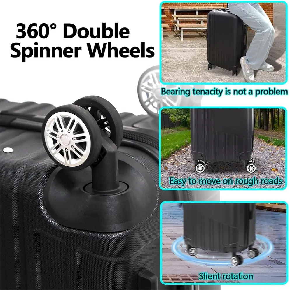 Modern Lightweight Suitcase, Hard Shell 3 Piece Luggage with Hooks and Spinner Wheels ABS Lightweights Checked with Password Lock and Telescopic Rod for Business Travel Domestic Foreign Travel
