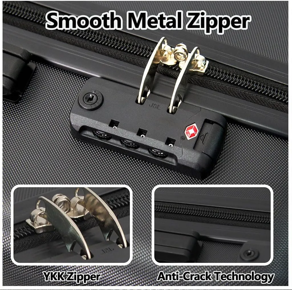 Modern Lightweight Suitcase, Hard Shell 3 Piece Luggage with Hooks and Spinner Wheels ABS Lightweights Checked with Password Lock and Telescopic Rod for Business Travel Domestic Foreign Travel