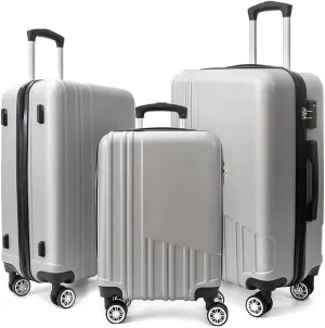 Modern Lightweight Suitcase, Hard Shell 3 Piece Luggage with Hooks and Spinner Wheels ABS Lightweights Checked with Password Lock and Telescopic Rod for Business Travel Domestic Foreign Travel