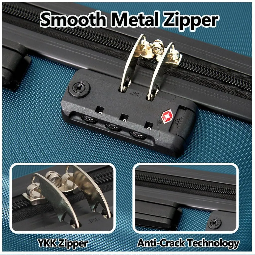 Modern Lightweight Suitcase, Hard Shell 3 Piece Luggage with Hooks and Spinner Wheels ABS Lightweights Checked with Password Lock and Telescopic Rod for Business Travel Domestic Foreign Travel