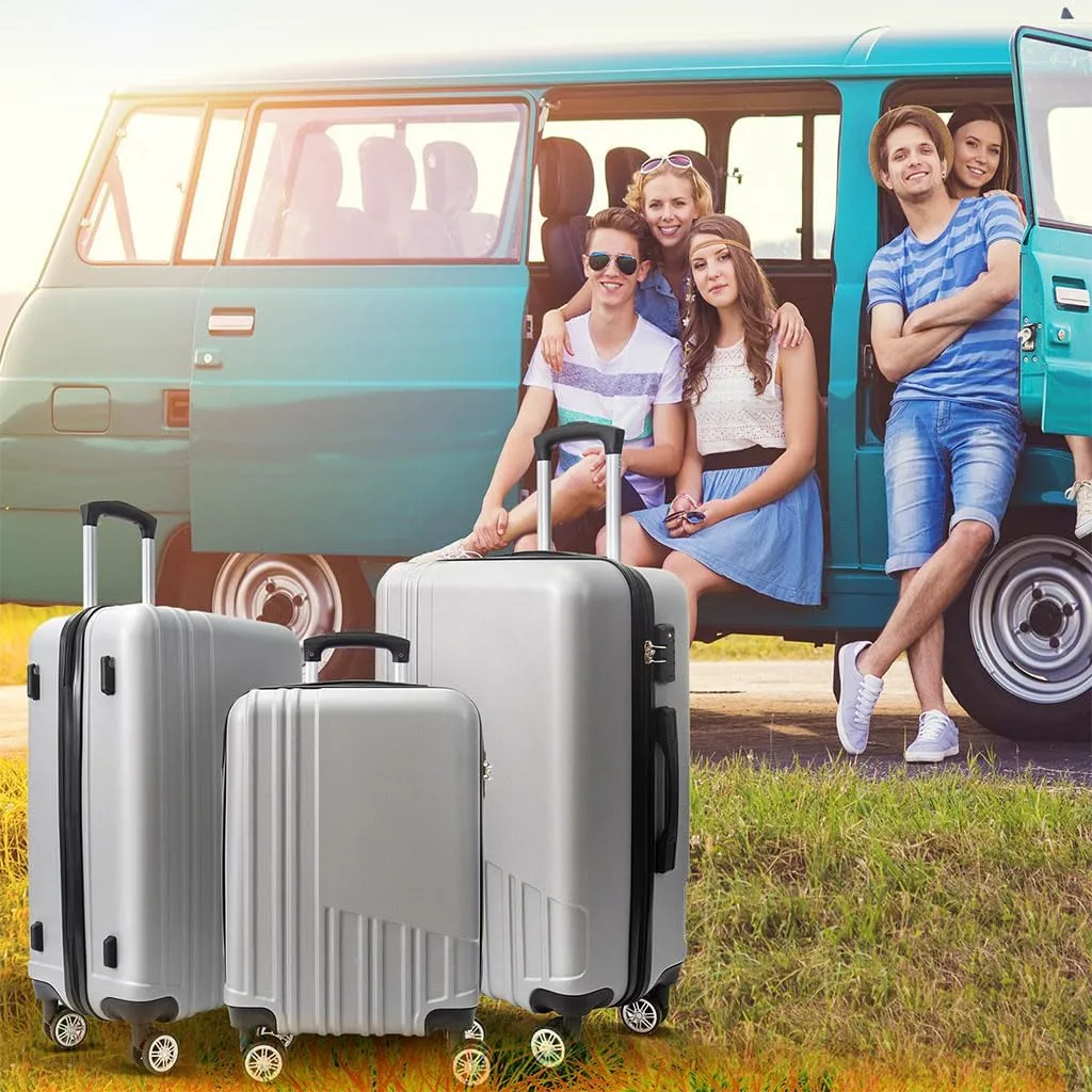 Modern Lightweight Suitcase, Hard Shell 3 Piece Luggage with Hooks and Spinner Wheels ABS Lightweights Checked with Password Lock and Telescopic Rod for Business Travel Domestic Foreign Travel