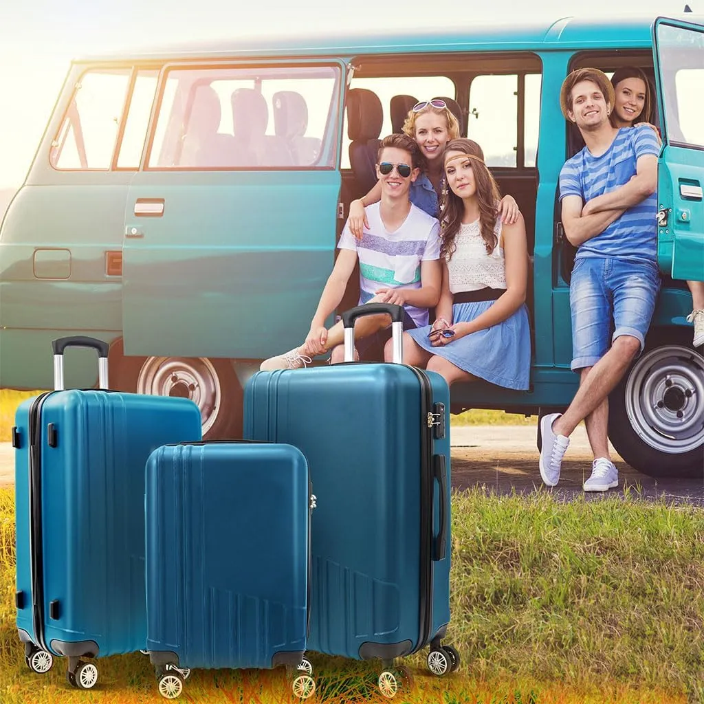 Modern Lightweight Suitcase, Hard Shell 3 Piece Luggage with Hooks and Spinner Wheels ABS Lightweights Checked with Password Lock and Telescopic Rod for Business Travel Domestic Foreign Travel