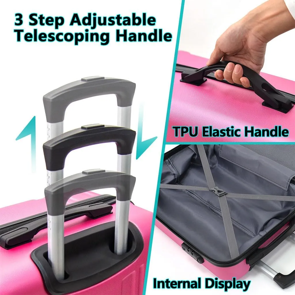 Modern Lightweight Suitcase, Hard Shell 3 Piece Luggage with Hooks and Spinner Wheels ABS Lightweights Checked with Password Lock and Telescopic Rod for Business Travel Domestic Foreign Travel