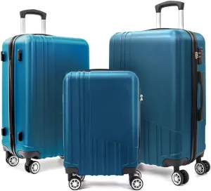 Modern Lightweight Suitcase, Hard Shell 3 Piece Luggage with Hooks and Spinner Wheels ABS Lightweights Checked with Password Lock and Telescopic Rod for Business Travel Domestic Foreign Travel