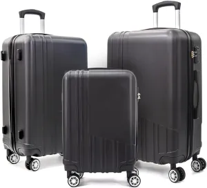 Modern Lightweight Suitcase, Hard Shell 3 Piece Luggage with Hooks and Spinner Wheels ABS Lightweights Checked with Password Lock and Telescopic Rod for Business Travel Domestic Foreign Travel
