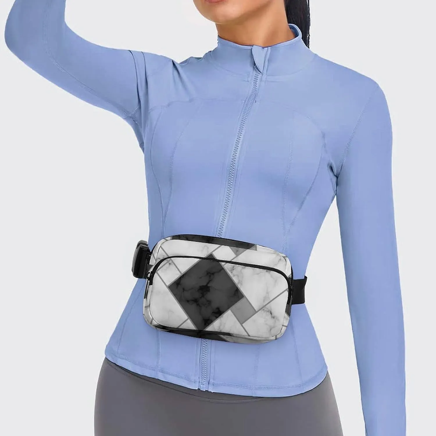 Modern Marble Geometry Belt Bag Fanny Pack for Women Men Black Grey Crossbody Waist Bag Pack Adjustable Casual Bag for Travel Running Workout Cycling