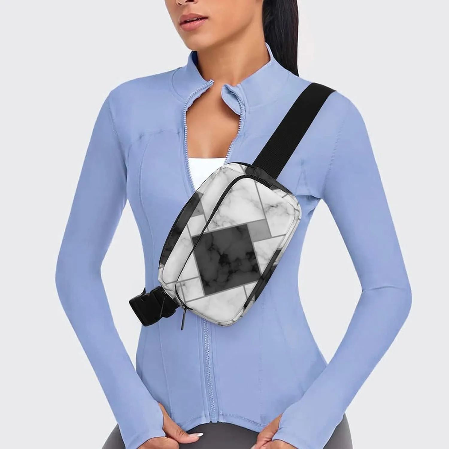 Modern Marble Geometry Belt Bag Fanny Pack for Women Men Black Grey Crossbody Waist Bag Pack Adjustable Casual Bag for Travel Running Workout Cycling