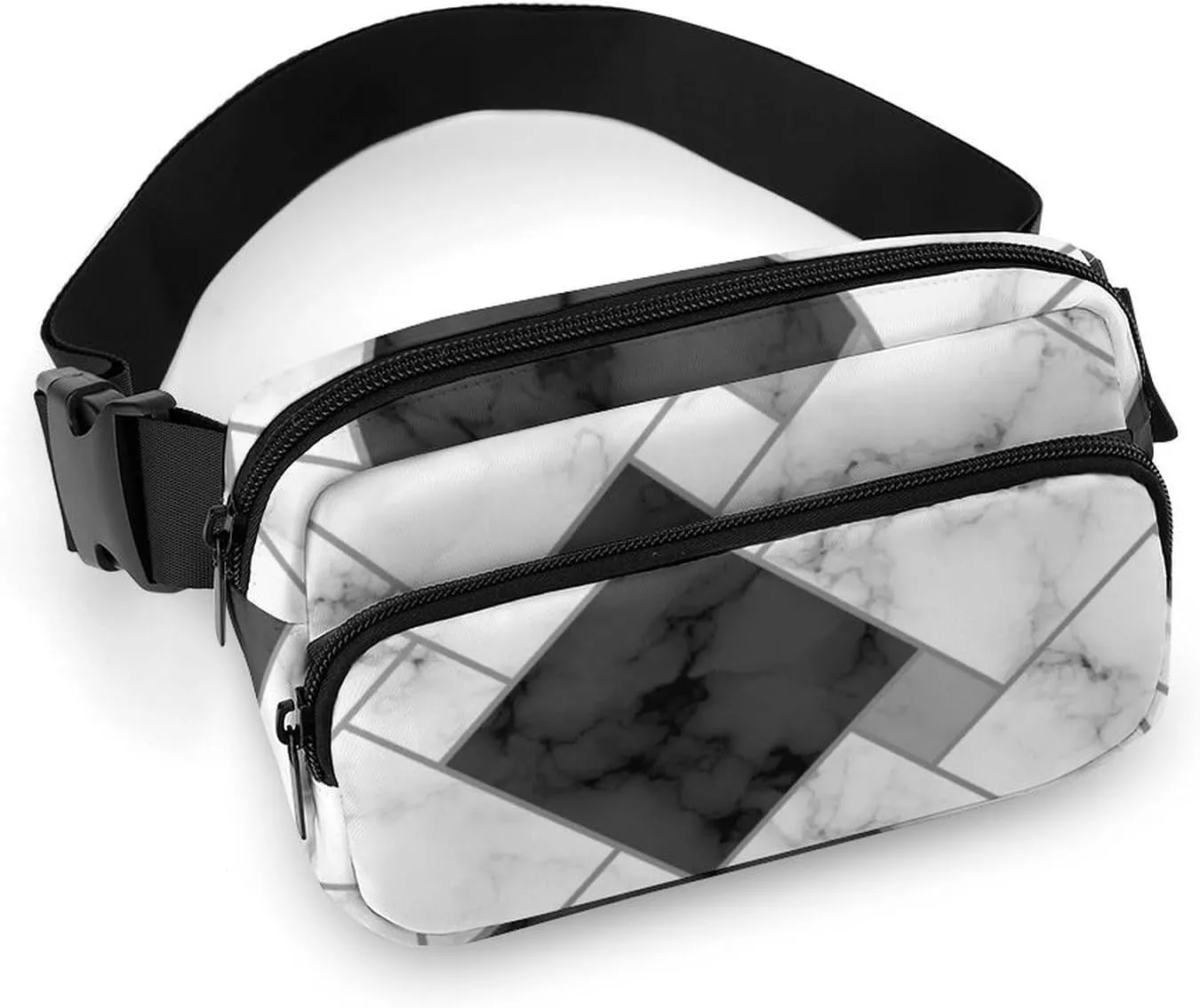 Modern Marble Geometry Belt Bag Fanny Pack for Women Men Black Grey Crossbody Waist Bag Pack Adjustable Casual Bag for Travel Running Workout Cycling