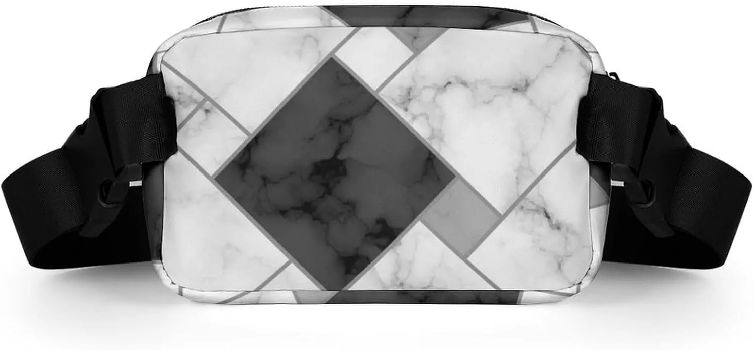 Modern Marble Geometry Belt Bag Fanny Pack for Women Men Black Grey Crossbody Waist Bag Pack Adjustable Casual Bag for Travel Running Workout Cycling