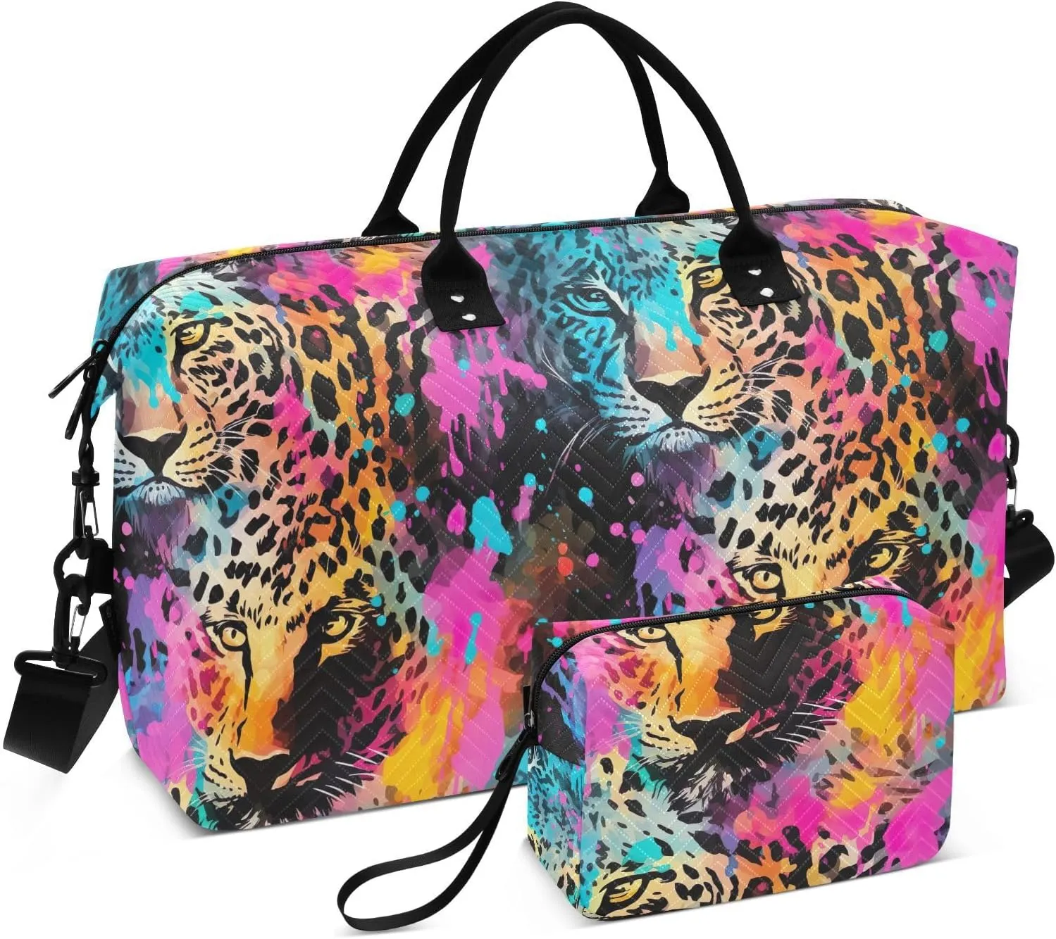 Modern Rainbow Leopard Travel Duffle Bag Duffel Bags Large Weekender Bag Carry On Duffel Bag Gym Bag with Toiletry Bag Garment Duffle Bags for Airplanes Women Men Yoga Sports Trip Adults