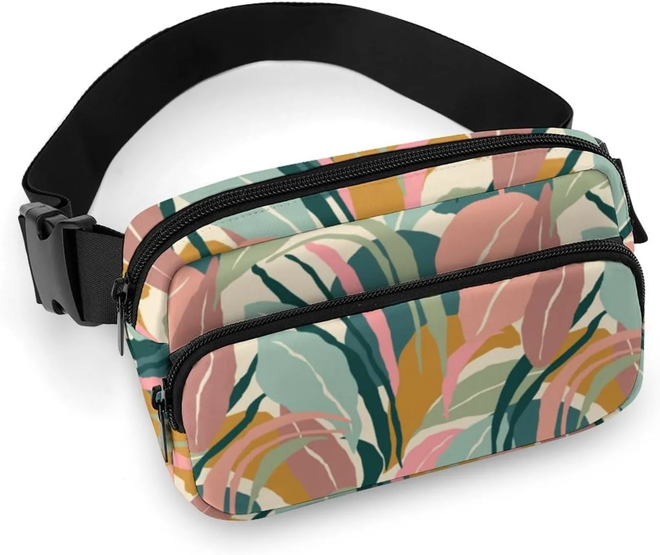 Modern Summer Leaves Belt Bag Fanny Pack Crossbody Abstract Foliage Fashion Waist Packs With Adjustable Strap For Men Women Travel Hiking Cycling Running