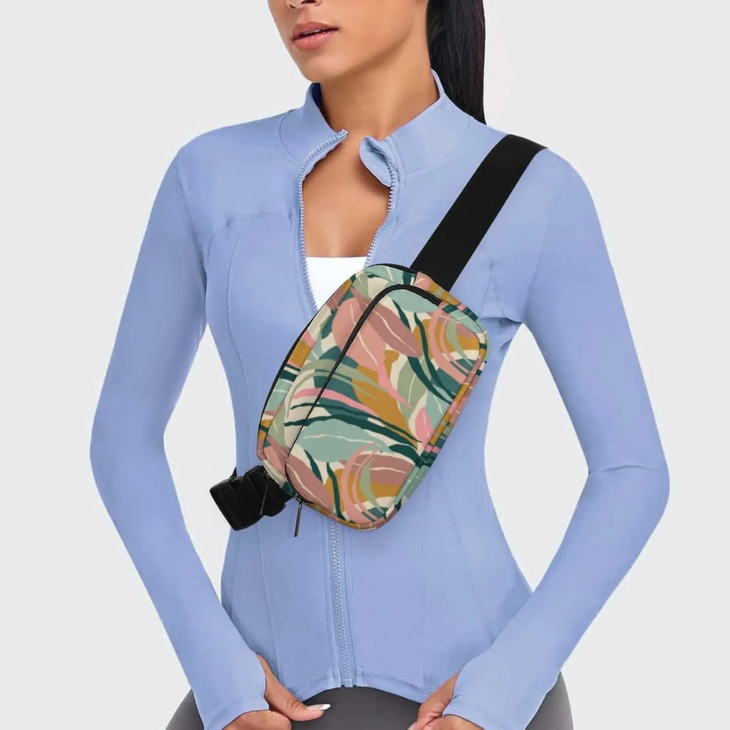 Modern Summer Leaves Belt Bag Fanny Pack Crossbody Abstract Foliage Fashion Waist Packs With Adjustable Strap For Men Women Travel Hiking Cycling Running