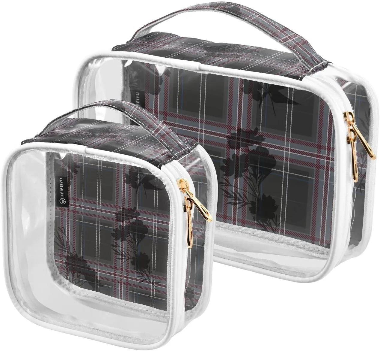Modern-tartan 2 Pieces Clear Makeup Cosmetic Bags for Traveling Vacation Organizing, Toiletry Bags for Women Men, PVC Waterproof Travel Organizer