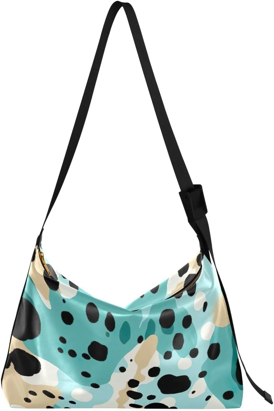 Modern Teal Leopard Leather Hobo Bag for Women Men Casual Shoulder Bag with Adjustable Strap Large Capacity Tote Handbag