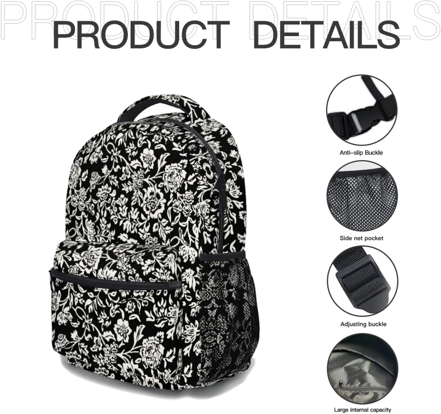 Modern Vintage Whimsical Flower School Backpack, Kids Backpack for Boys Girls, Laptop Backpack Shoulder Bookbag for Children School Hiking Camping Daypack