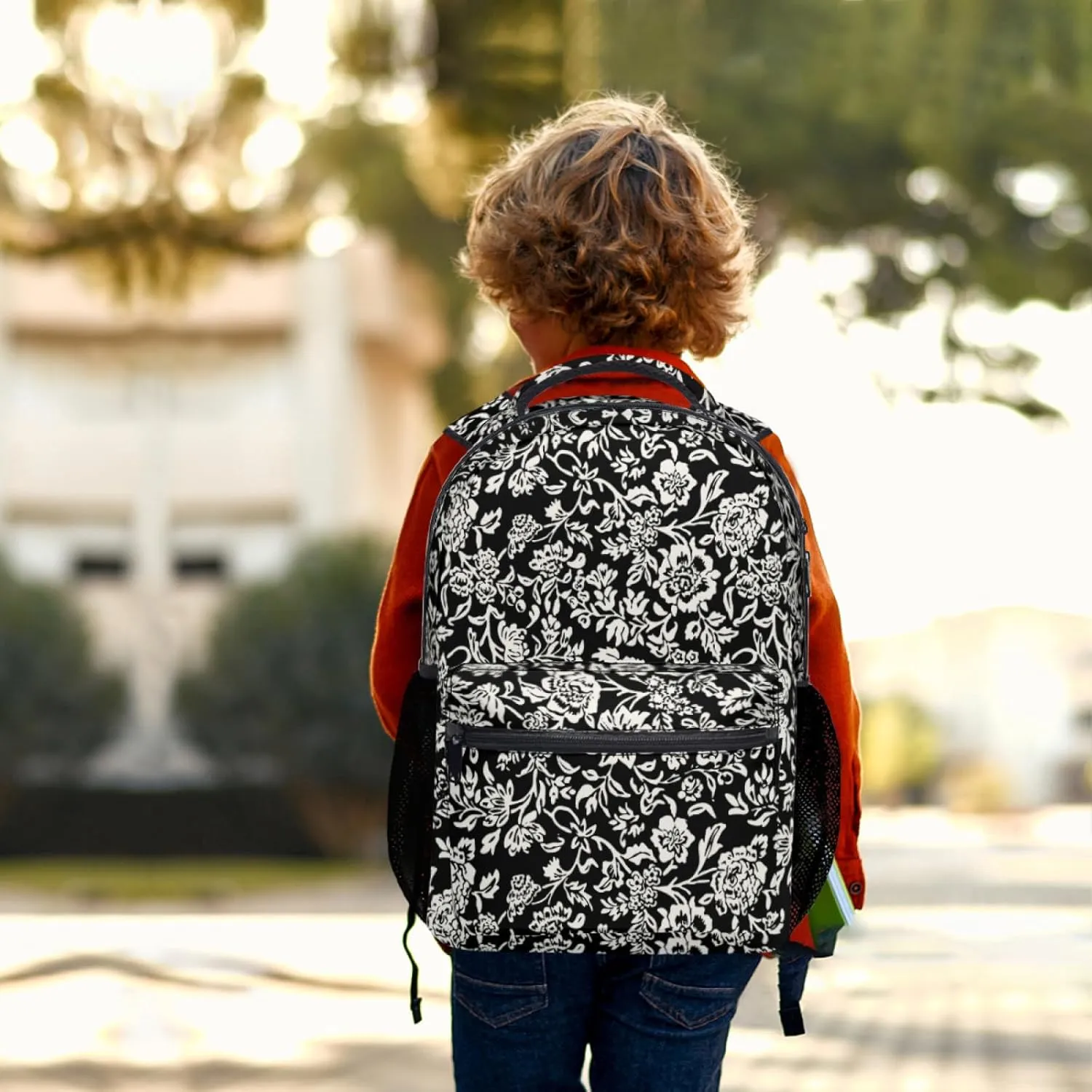 Modern Vintage Whimsical Flower School Backpack, Kids Backpack for Boys Girls, Laptop Backpack Shoulder Bookbag for Children School Hiking Camping Daypack