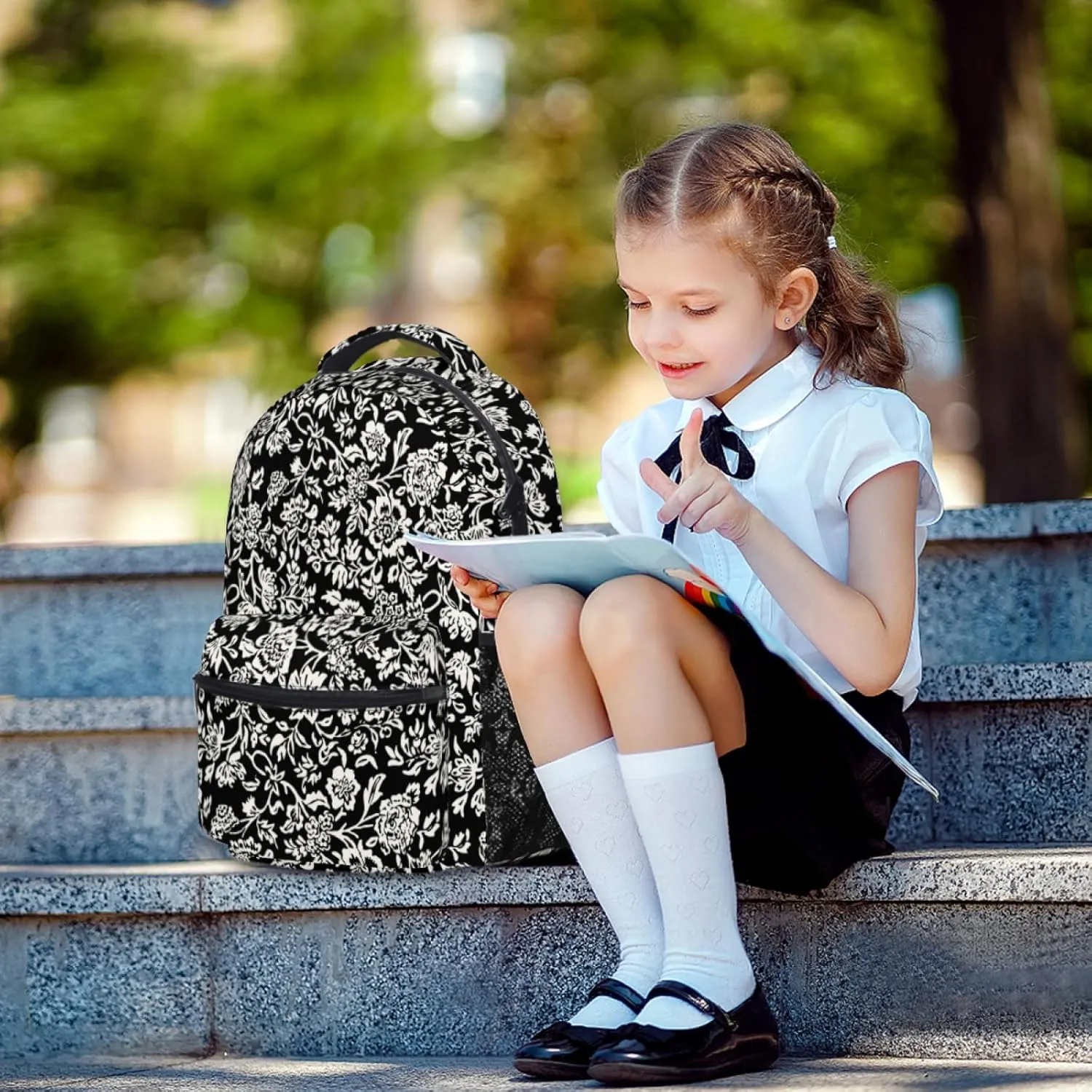 Modern Vintage Whimsical Flower School Backpack, Kids Backpack for Boys Girls, Laptop Backpack Shoulder Bookbag for Children School Hiking Camping Daypack