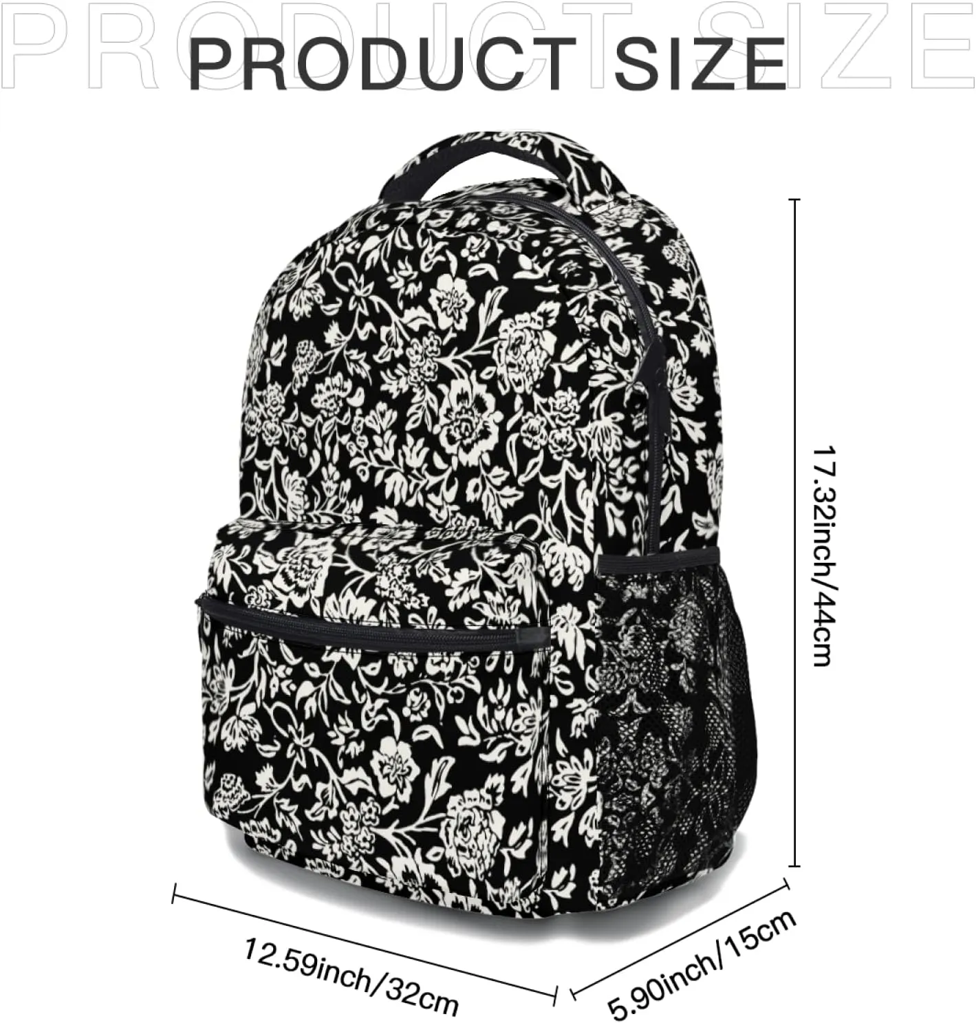 Modern Vintage Whimsical Flower School Backpack, Kids Backpack for Boys Girls, Laptop Backpack Shoulder Bookbag for Children School Hiking Camping Daypack