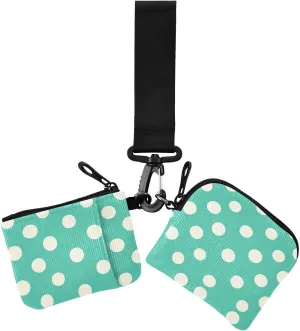 Modern White Rounds Dots Teal Women's Coin Purses Card Cases Slim Detachable Zipper Cash Coin Purse with Wristlet Strap for Lady 2 Pcs