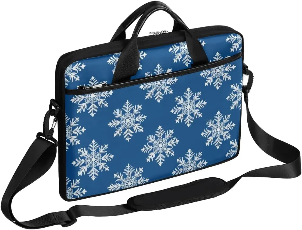 Modern Xmas Snowflakes Design Laptop Shoulder Bag Tablet Computer Notebook Sleeve Messenger Bags Carrying Case with Strap Briefcase Tote for 14 15 in Laptops