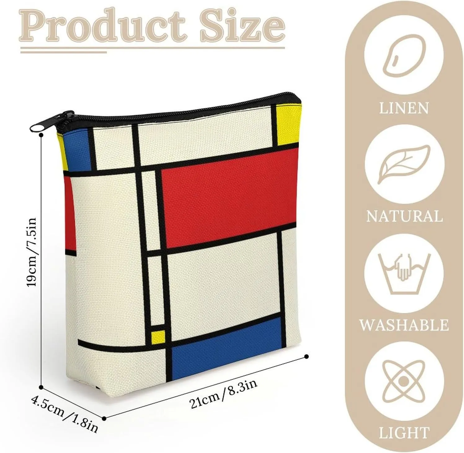 Mondrian Minimalist De Stijl Modern Art Cosmetic Bag Makeup Bag Gifts for Women Girls Daughter Sister Bestie Graduation Birthday Christmas Nurse Mothers Day Travel Zipper Pouch
