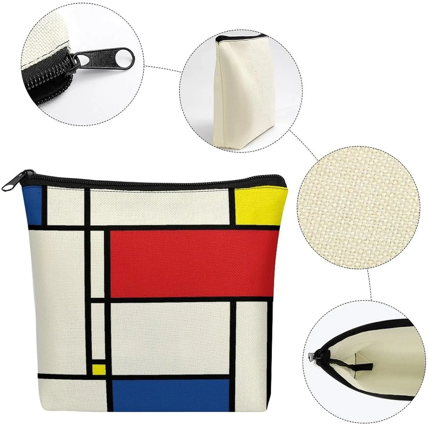 Mondrian Minimalist De Stijl Modern Art Cosmetic Bag Makeup Bag Gifts for Women Girls Daughter Sister Bestie Graduation Birthday Christmas Nurse Mothers Day Travel Zipper Pouch