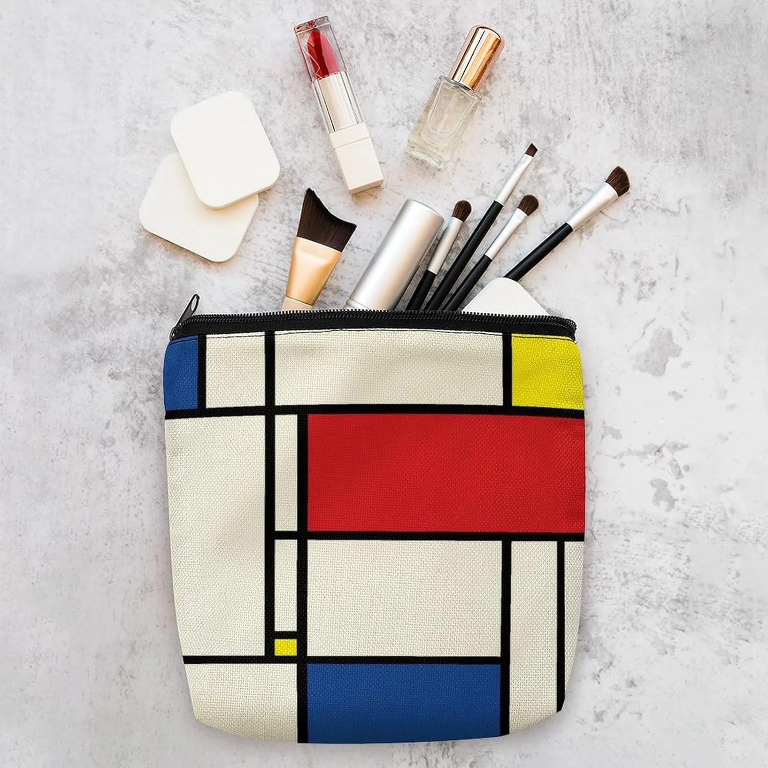Mondrian Minimalist De Stijl Modern Art Cosmetic Bag Makeup Bag Gifts for Women Girls Daughter Sister Bestie Graduation Birthday Christmas Nurse Mothers Day Travel Zipper Pouch