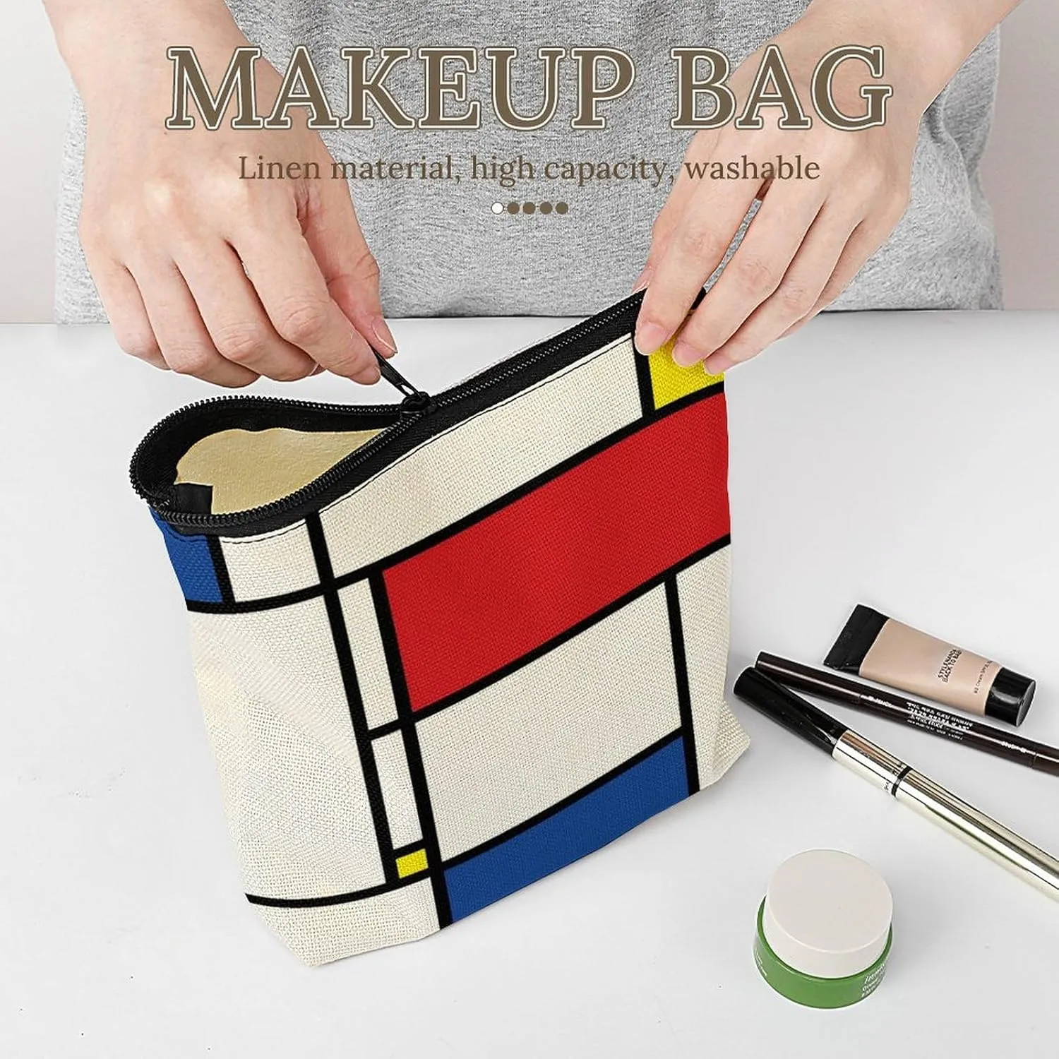 Mondrian Minimalist De Stijl Modern Art Cosmetic Bag Makeup Bag Gifts for Women Girls Daughter Sister Bestie Graduation Birthday Christmas Nurse Mothers Day Travel Zipper Pouch