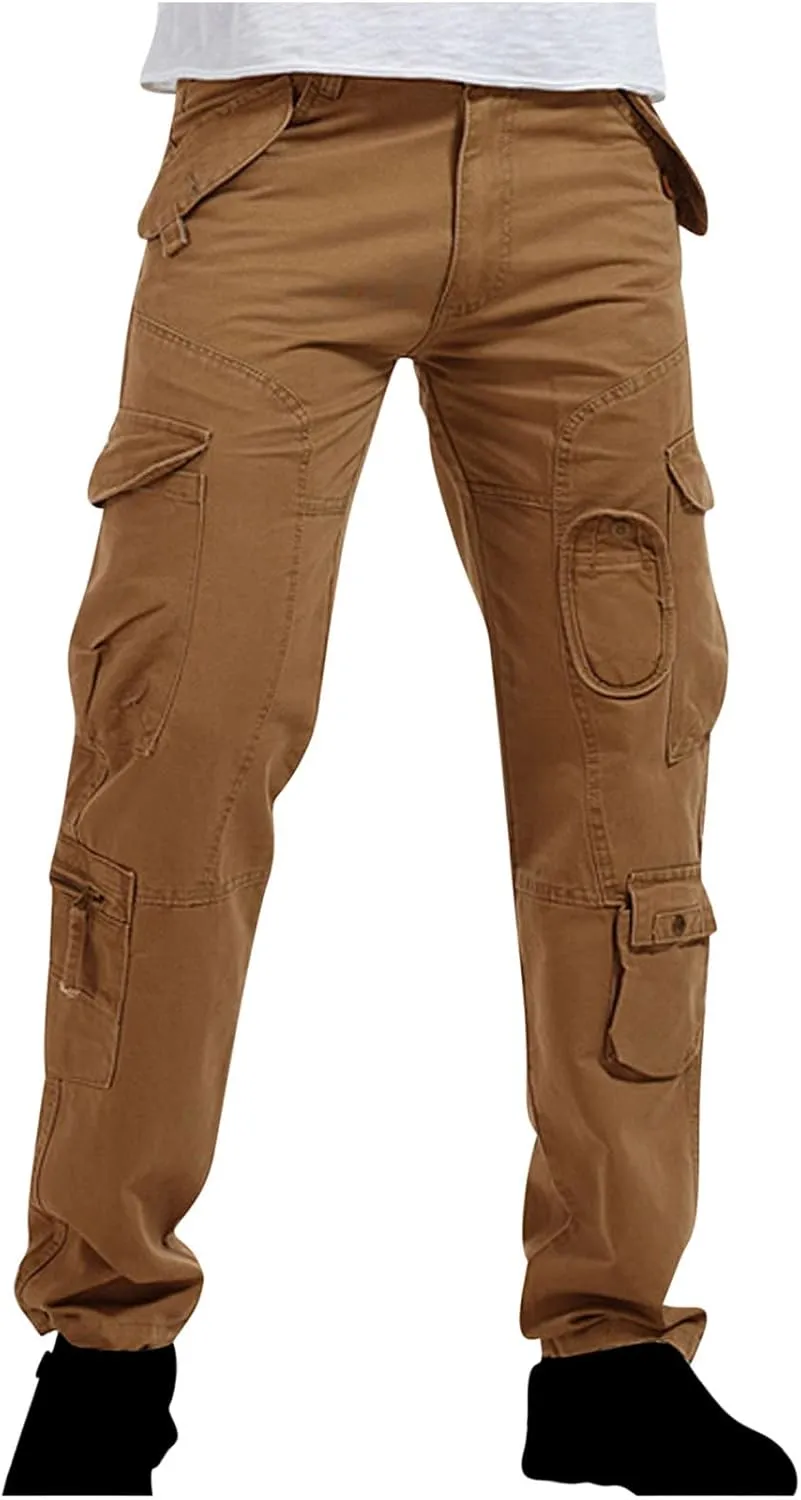Muscularfit Baggy Sweatpants for Men 2023 Multi Pockets Buckle Zipper Cotton Cargo Pants Causal Loose Joggers Athletic Pants