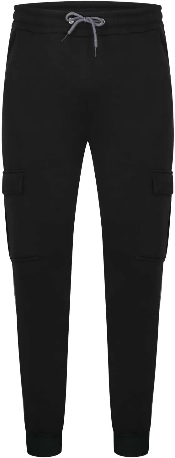 Muscularfit Black Joggers Men Slim Fit Drawstring Elastic Waist Cargo Pants Multi Pockets Causal Slacks Tapered Sweatpants