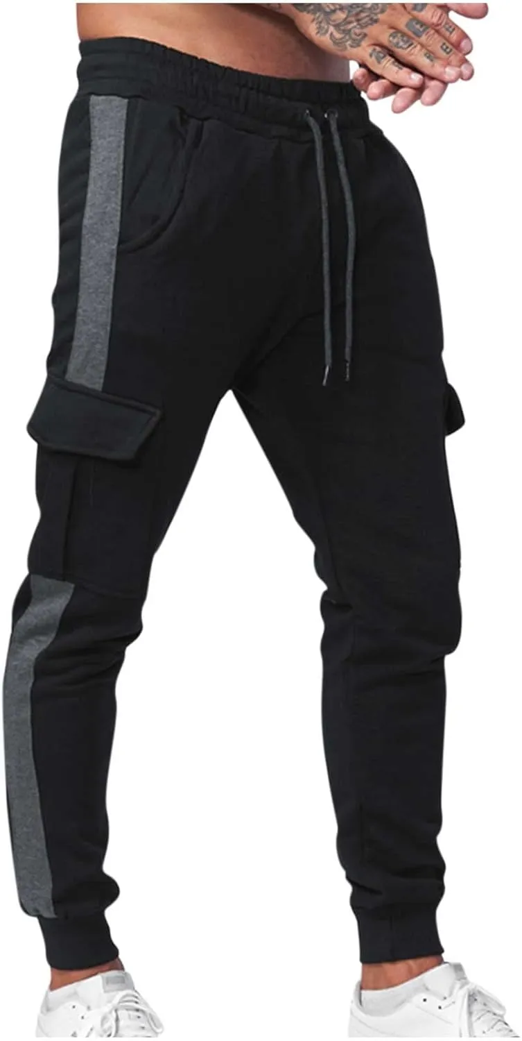 Muscularfit Black Joggers Men Slim Fit Drawstring Elastic Waist Cargo Pants Multi Pockets Causal Slacks Tapered Sweatpants