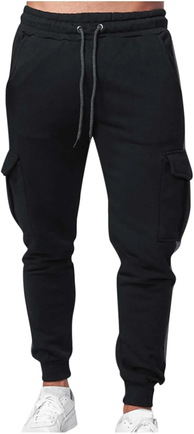 Muscularfit Black Joggers Men Slim Fit Drawstring Elastic Waist Cargo Pants Multi Pockets Causal Slacks Tapered Sweatpants