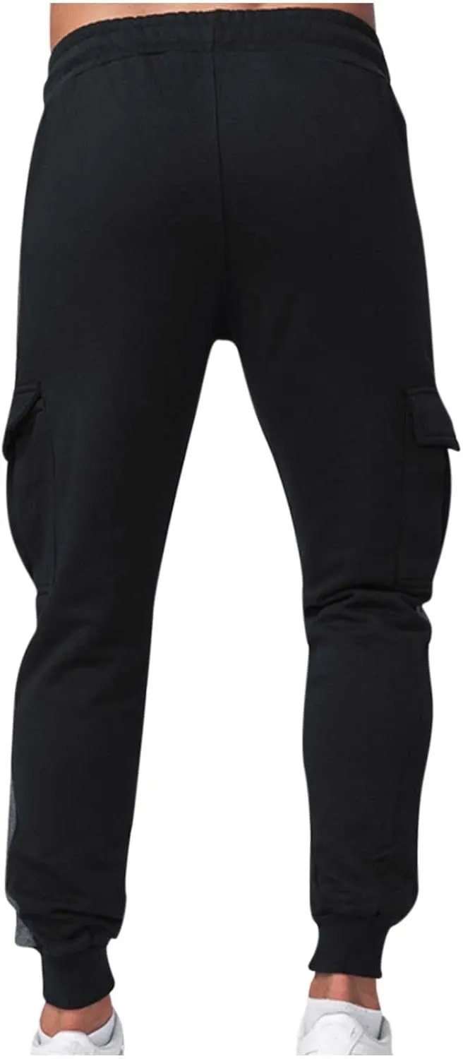 Muscularfit Black Joggers Men Slim Fit Drawstring Elastic Waist Cargo Pants Multi Pockets Causal Slacks Tapered Sweatpants