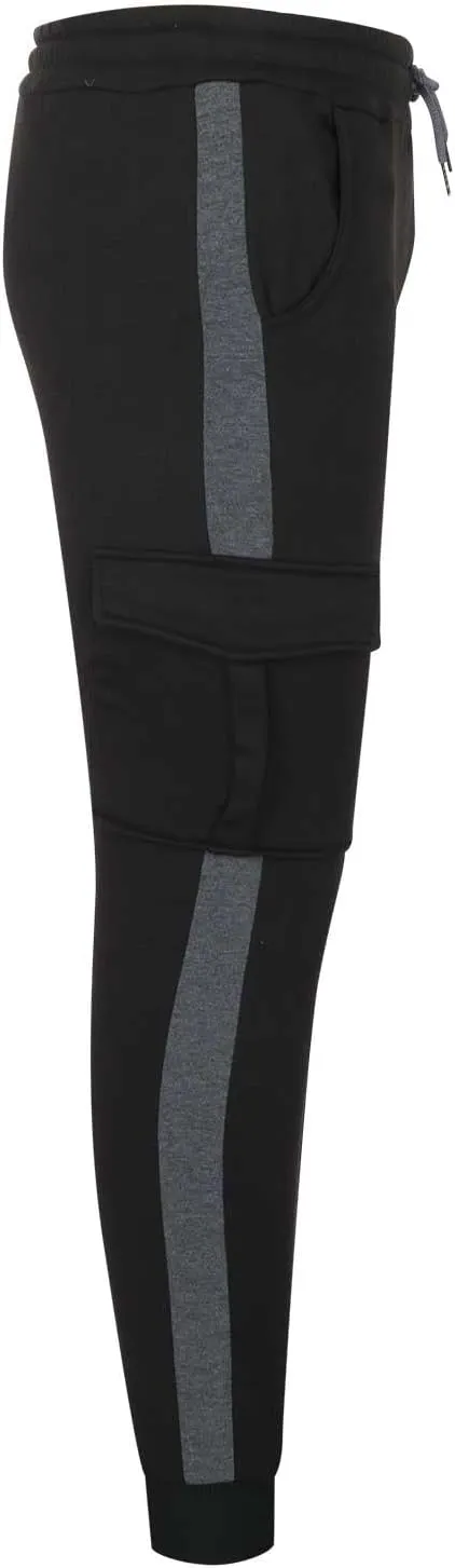 Muscularfit Black Joggers Men Slim Fit Drawstring Elastic Waist Cargo Pants Multi Pockets Causal Slacks Tapered Sweatpants