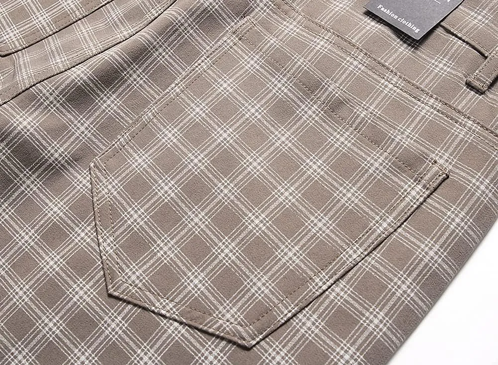 Mywinway Mens Casual Plaid Dress Pants: Stretch Skinny Busniss Slim Fit Chinos Pants