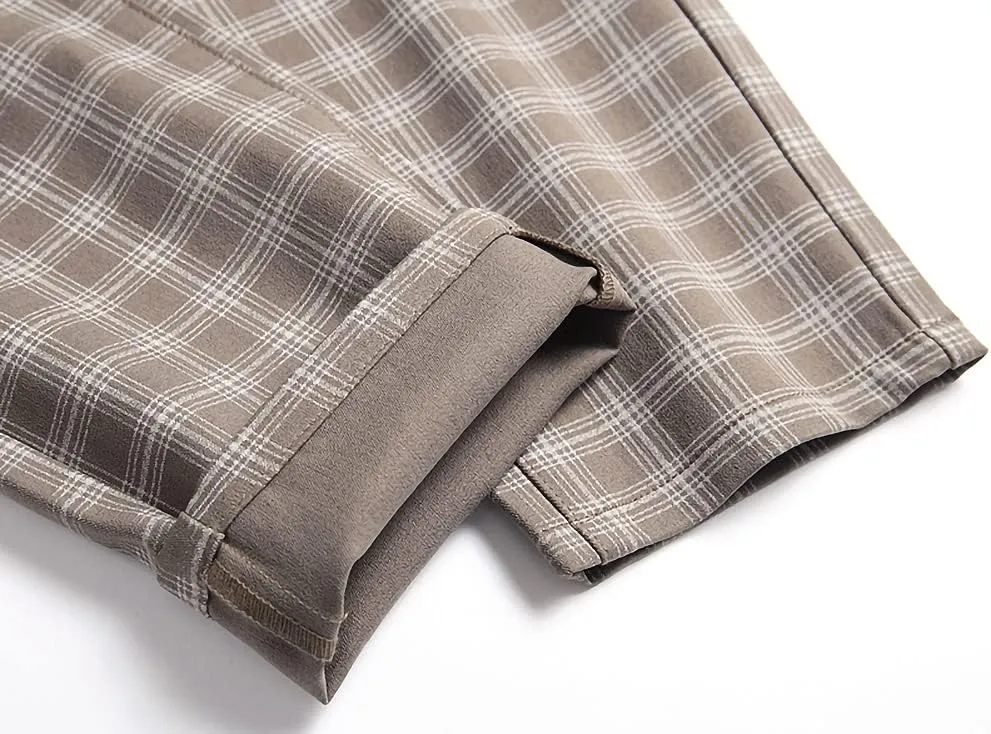 Mywinway Mens Casual Plaid Dress Pants: Stretch Skinny Busniss Slim Fit Chinos Pants