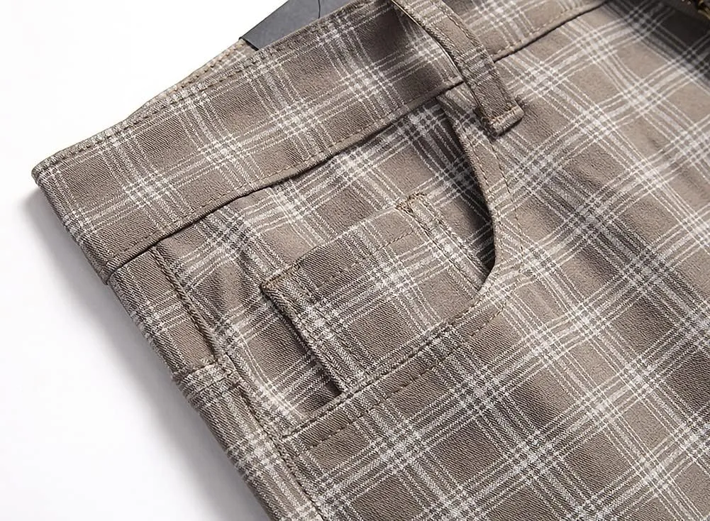 Mywinway Mens Casual Plaid Dress Pants: Stretch Skinny Busniss Slim Fit Chinos Pants