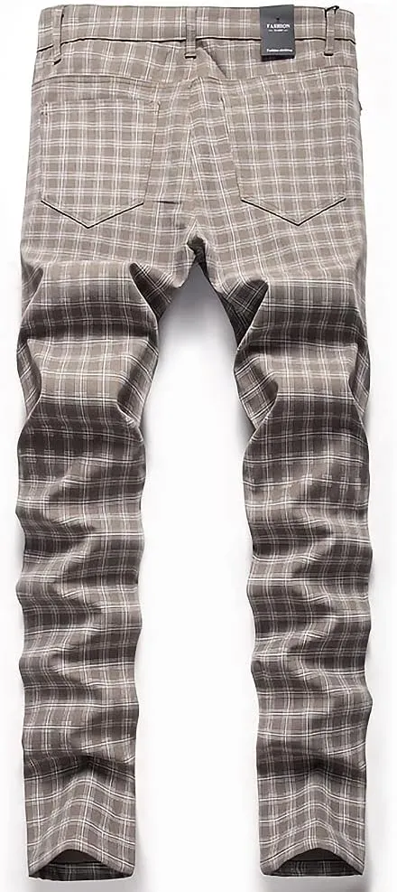 Mywinway Mens Casual Plaid Dress Pants: Stretch Skinny Busniss Slim Fit Chinos Pants
