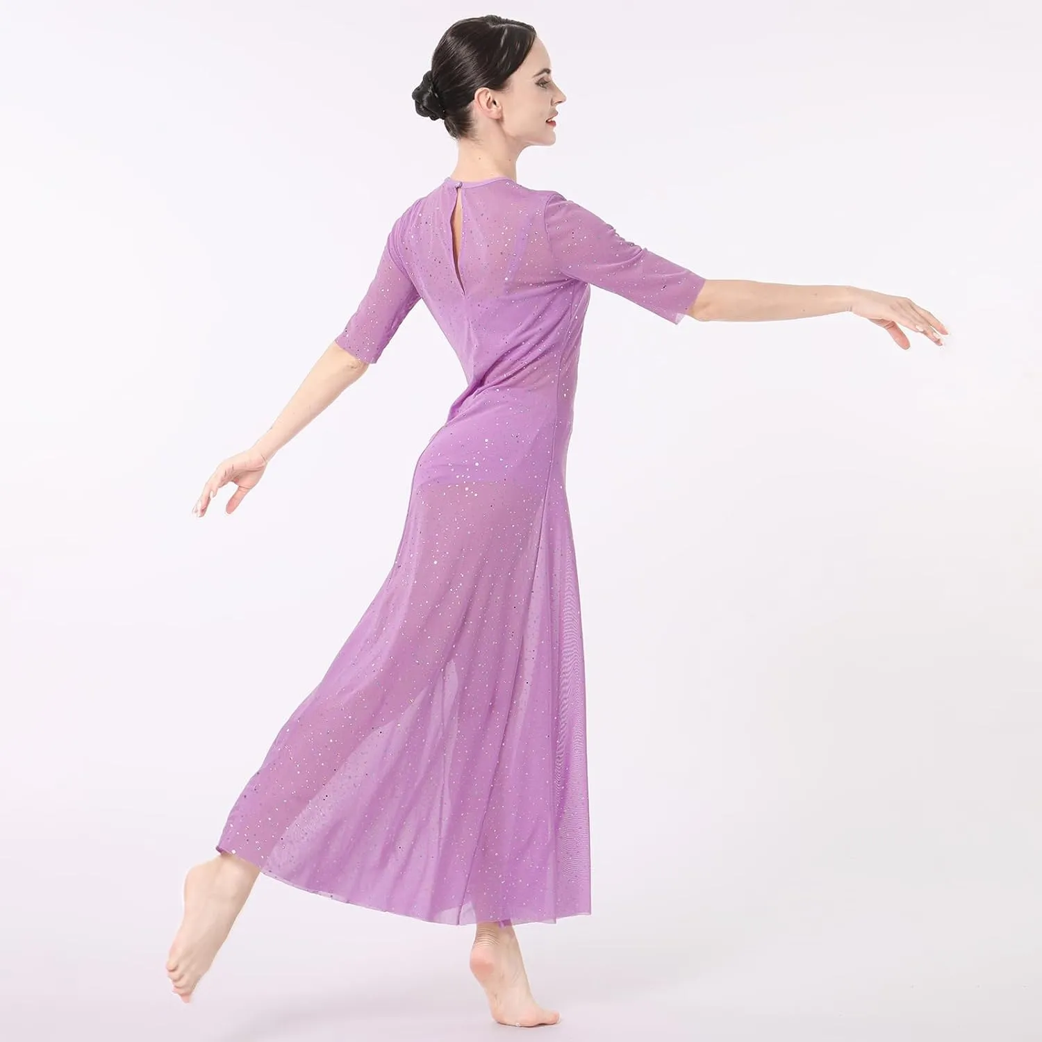 ODASDO 3pcs Women Modern Contemporary Lyrical Dance Costume Power Mesh Side Split Maxi Overdress   Camisole Top   Shorts