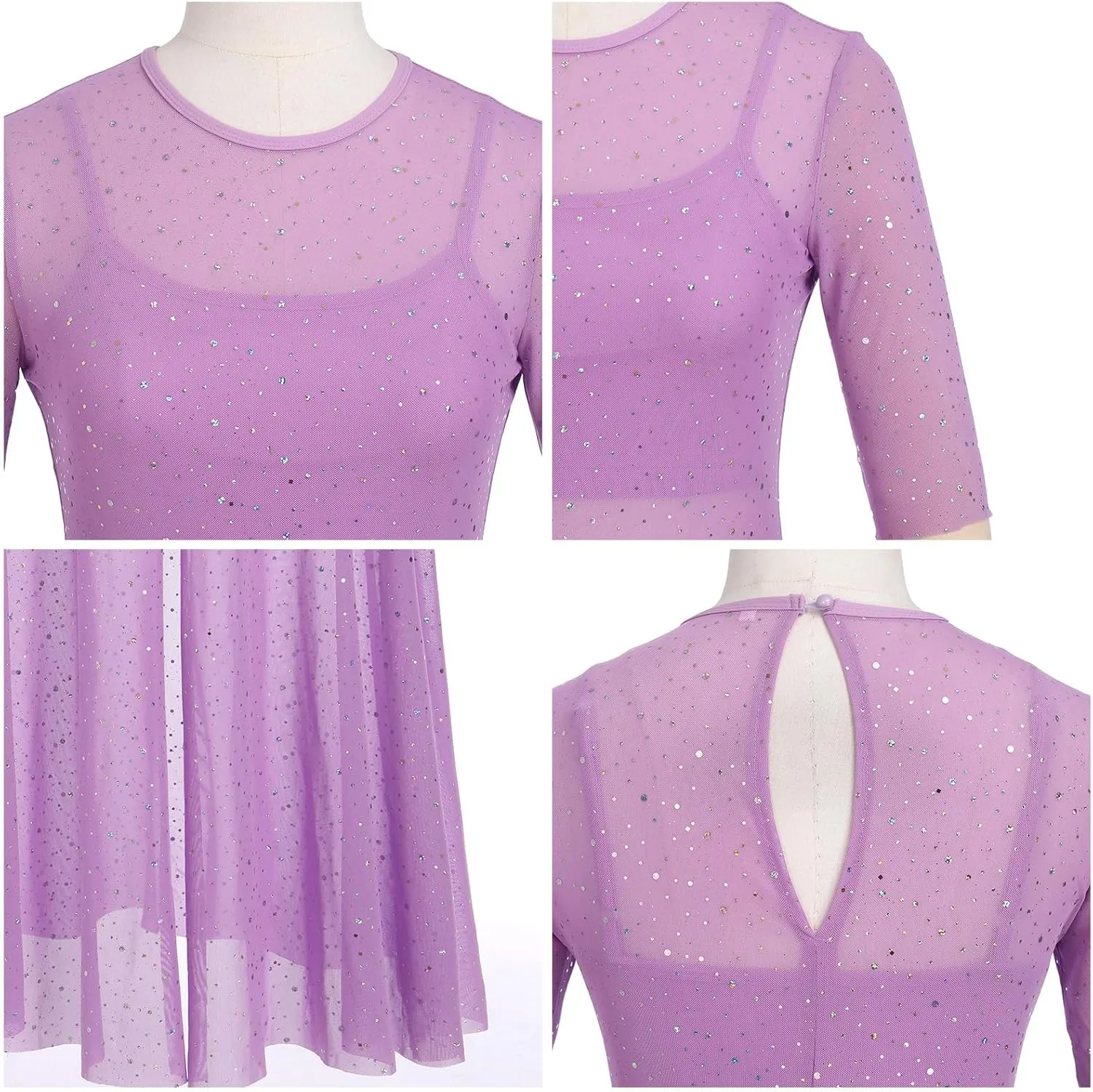 ODASDO 3pcs Women Modern Contemporary Lyrical Dance Costume Power Mesh Side Split Maxi Overdress   Camisole Top   Shorts