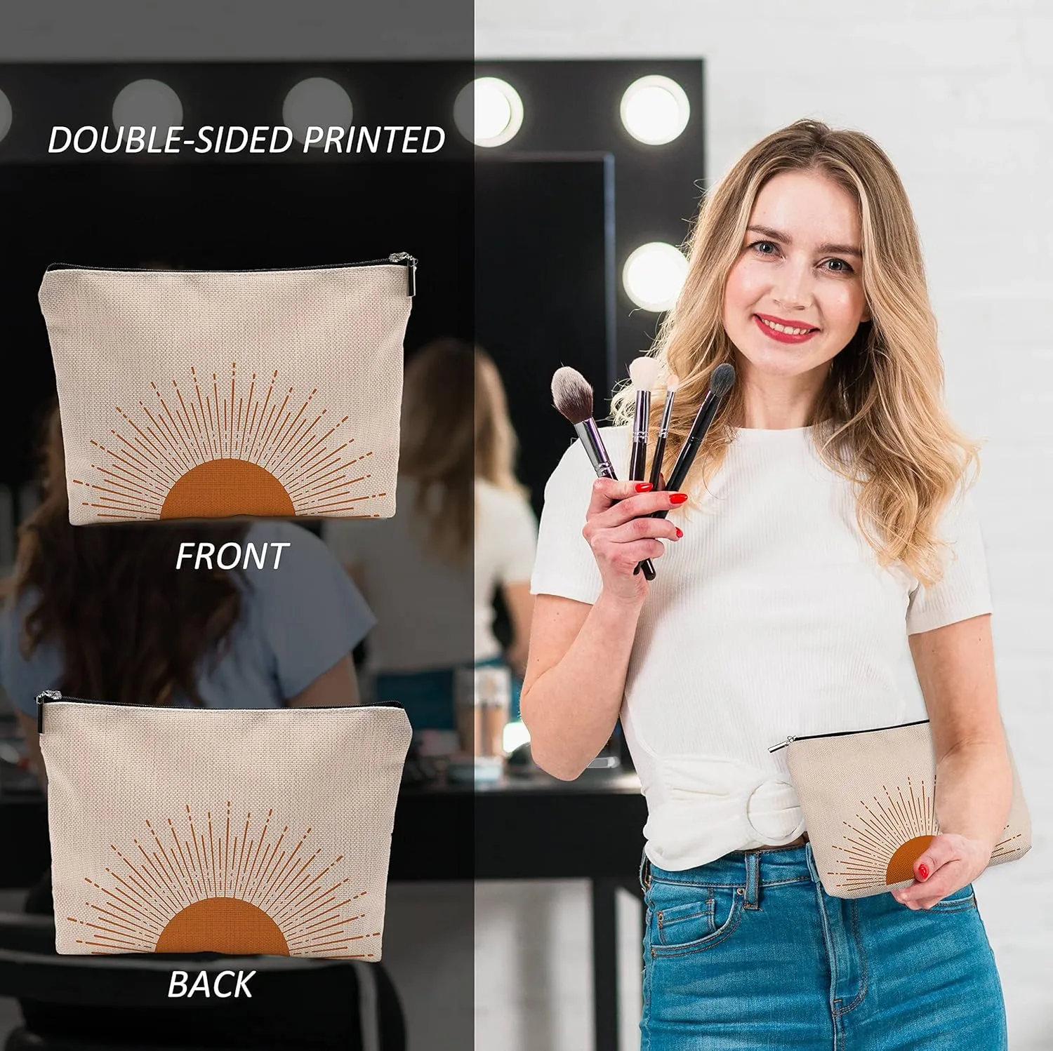 OHSUL Abstract Boho Sun Sunrise Sunshine Ray Makeup Bag,Mid Century Modern Art Cosmetic Bag Travel Pouch,Boho Travel Makeup Bag,Gifts for Boho Lovers Girls