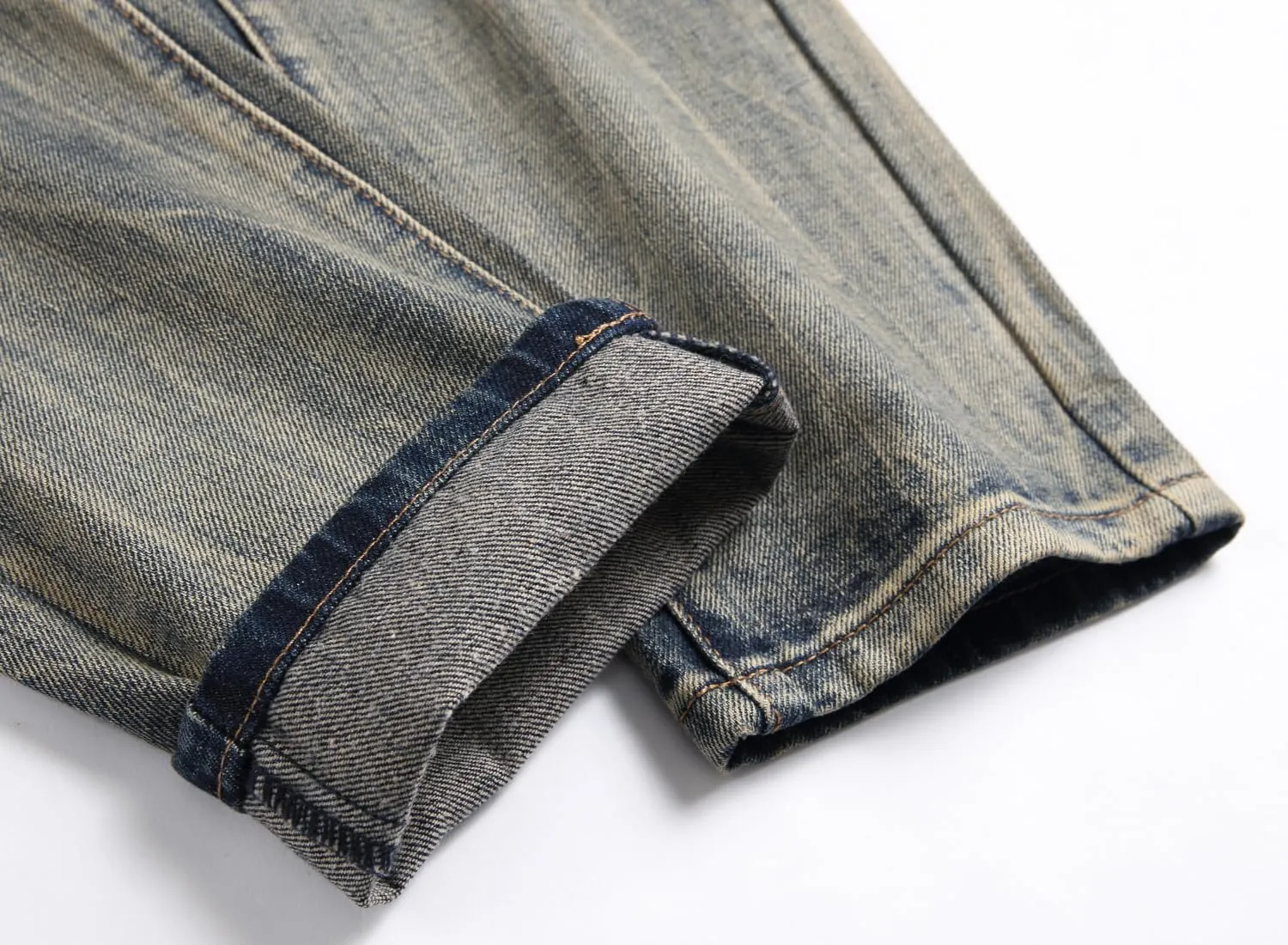 OIIIO Men's Ripped Slim Fit Straight Leg Jean Denim Pant