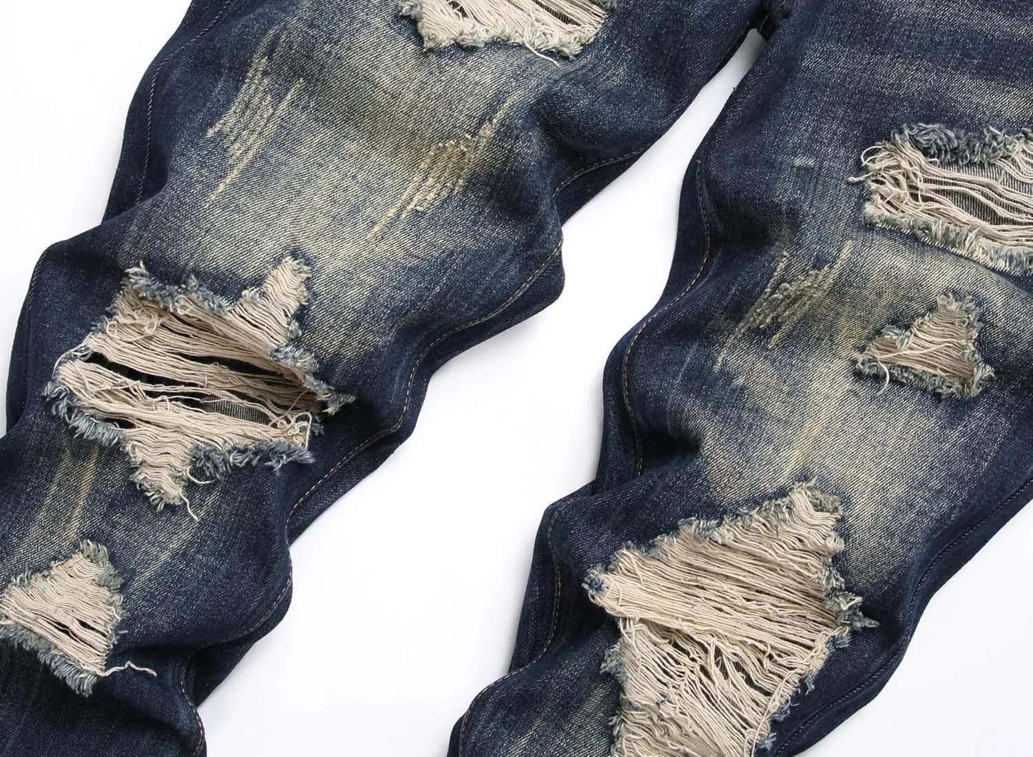 OIIIO Men's Ripped Slim Fit Straight Leg Jean Denim Pant