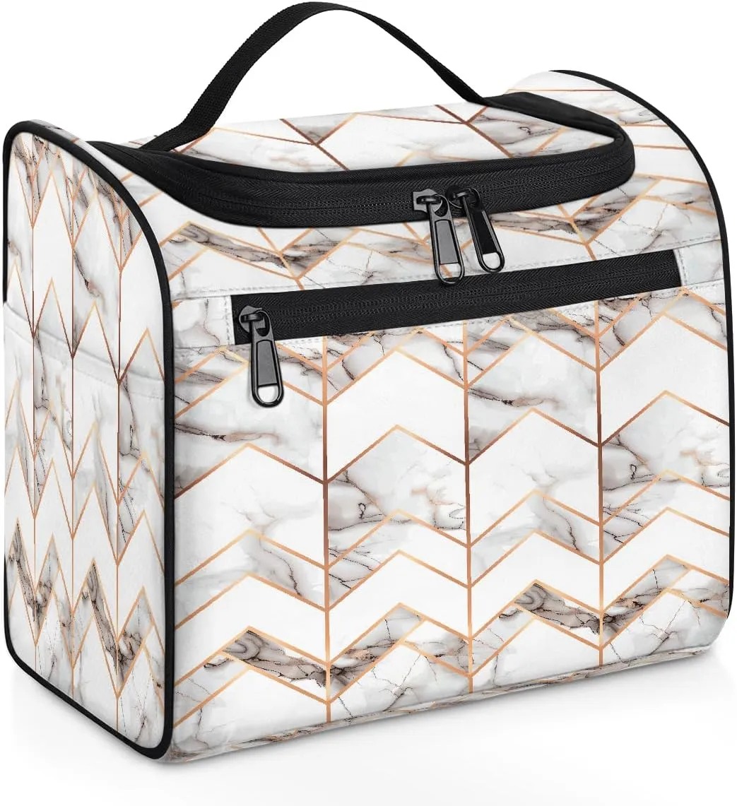 OSAM SPACE Marble Texture Print Hanging Toiletry Bag for Women Men, Modern Large Capacity Travel Cosmetic Bag Makeup Organizer for Shampoo Bathroom Shower